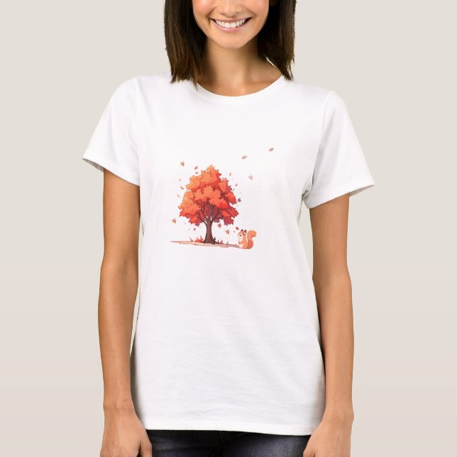 Autumn Tree and Squirrel  T-Shirt (Front)