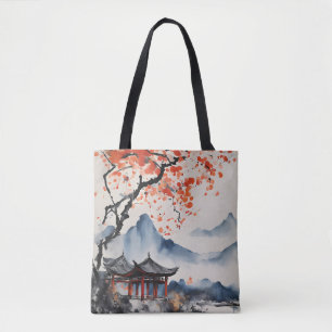 Autumn Tree and Temple Tote Bag