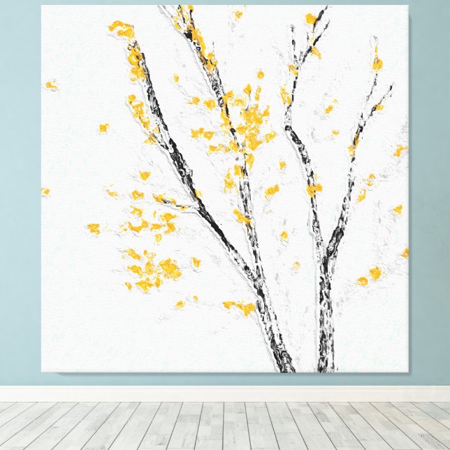 Autumn Tree Branches with Yellow Fall Leaves Canvas Print (Insitu(Wood Floor))