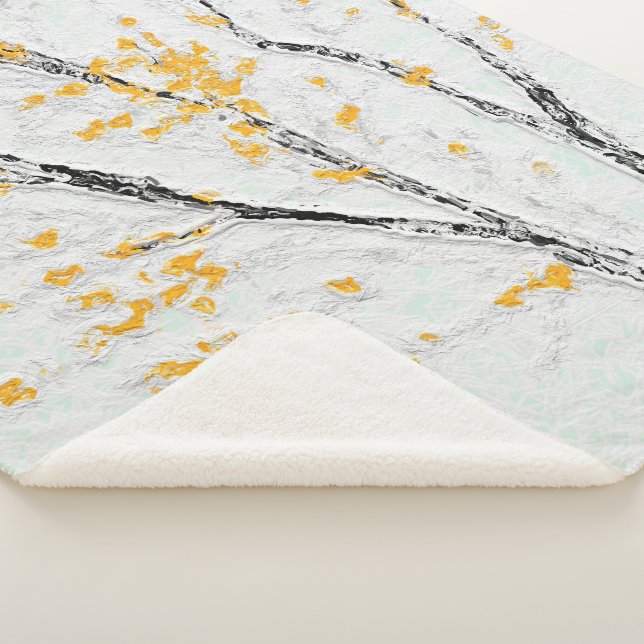 Autumn Tree Branches with Yellow Fall Leaves Sherpa Blanket (3/4)