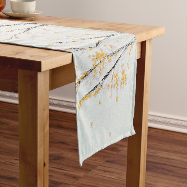Autumn Tree Branches with Yellow Fall Leaves Short Table Runner (In Situ)