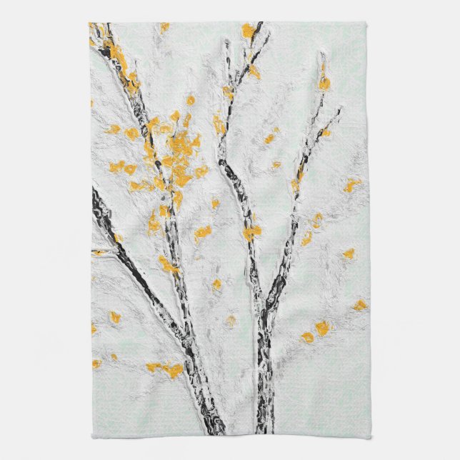 Autumn Tree Branches with Yellow Fall Leaves Tea Towel (Vertical)