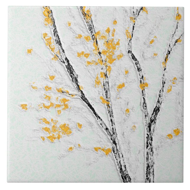Autumn Tree Branches with Yellow Fall Leaves Tile (Front)