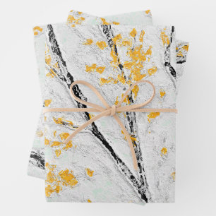 Autumn Tree Branches with Yellow Fall Leaves Wrapping Paper Sheet