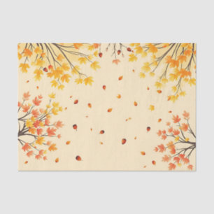 Autumn Tree Canopies Watercolor on Soft Ochre  Tissue Paper