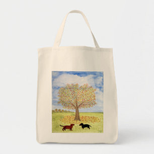 Autumn Tree Dachshund Dogs Painting Tote Bag