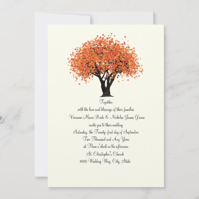 Autumn Tree Dancing Blooms Wedding Invitation (Front)
