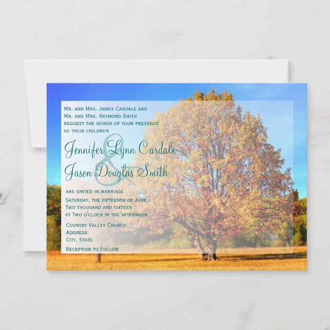 Autumn Tree Falling Leaves Fall Wedding Invitation (Front)