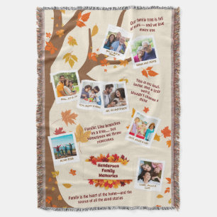 Autumn Tree Family Quotes & Memories Photo Collage Throw Blanket