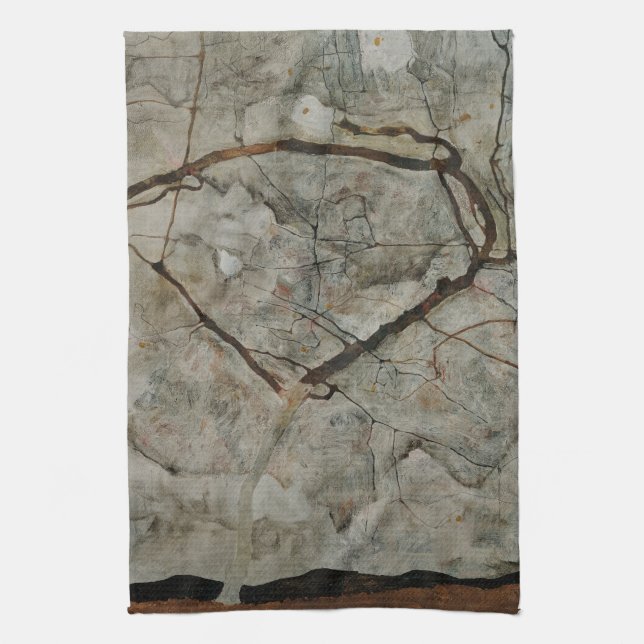 Autumn Tree in Movement by Egon Schiele Tea Towel (Vertical)