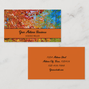 Autumn Tree Leaves Colorful Orange Fall Blue Sky Business Card