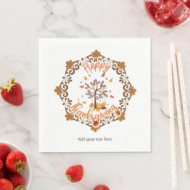 Autumn Tree Mandala Fall Foliage & Thanksgiving Napkin (Insitu)