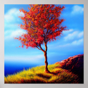 Autumn Tree on a Cliff Poster