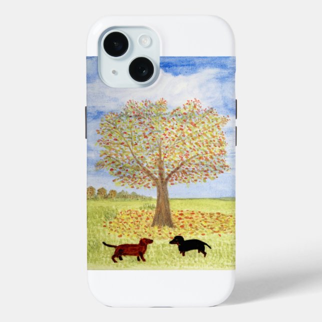 Autumn Tree Painting with Dachshund Dogs Case-Mate iPhone Case (Back)