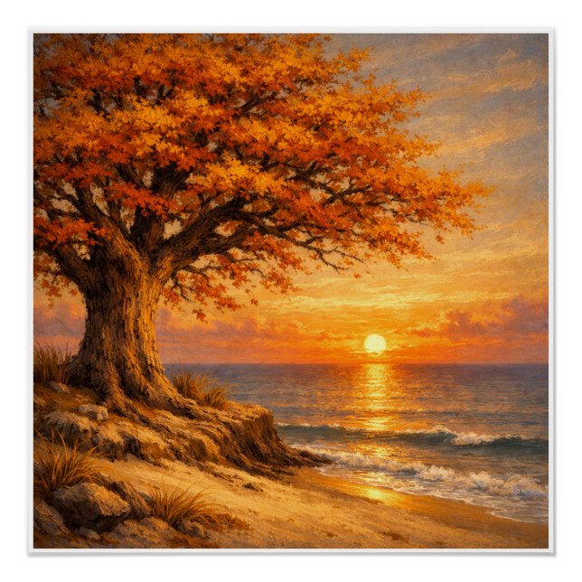 Autumn Tree with Butterflies at Sunrise Poster (Front)