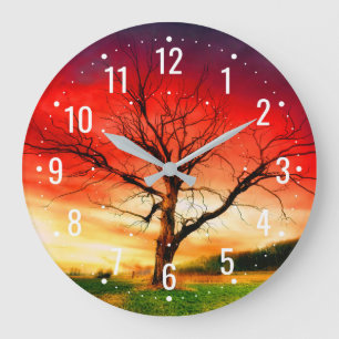 Autumn Tree With Sunset - Unique Outdoor Analog Large Clock