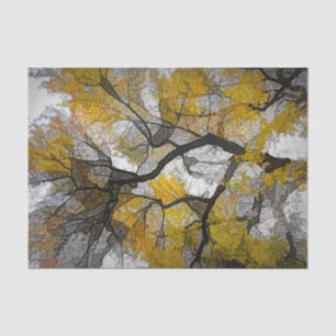 Autumn Tree Yellow Grey Leaves Sky Tissue Paper