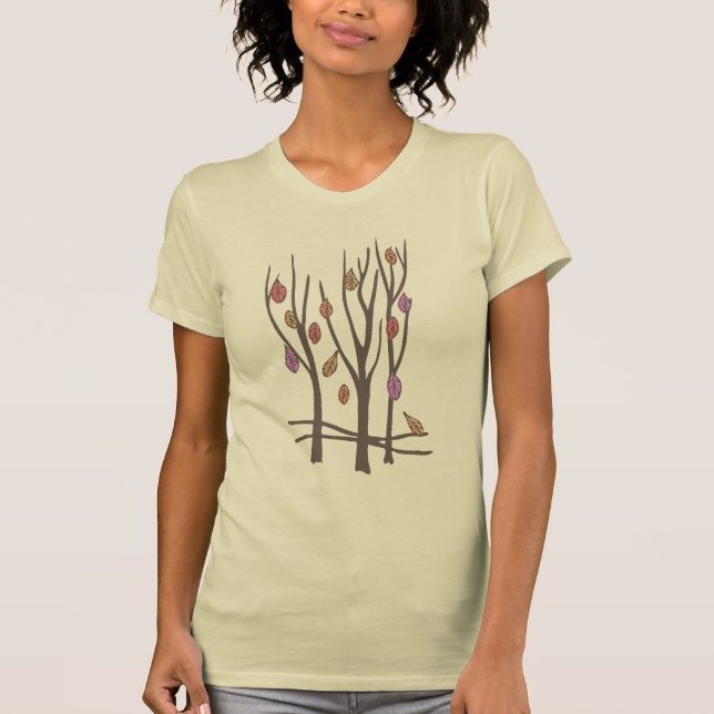Autumn trees and leaves fall purple pinks t-shirt (Front)