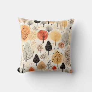 Autumn trees boho handdrawn minimal light colours cushion