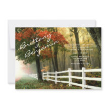 Autumn Trees Fall Leaves Fence Wedding Invitations