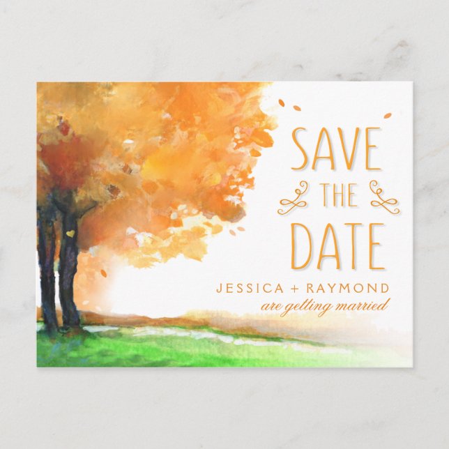 Autumn Trees Fall Save the Date Matching PostCard (Front)
