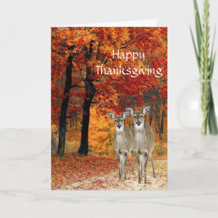 Autumn Trees Fall Scenery with Deer Thanksgiving Holiday Card