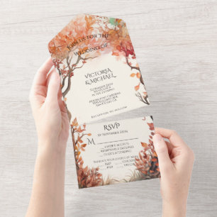 Autumn Trees Fall Wedding All In One Invitation