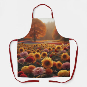 Autumn trees/field with mums apron