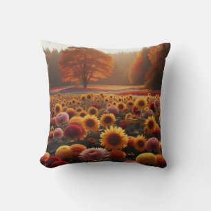 Autumn trees/field with mums cushion