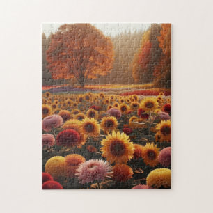 Autumn trees/field with mums jigsaw puzzle
