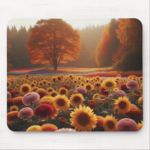 Autumn trees/field with mums mouse pad