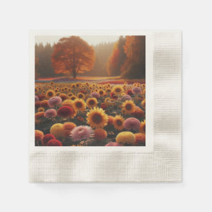 Autumn trees/field with mums napkin
