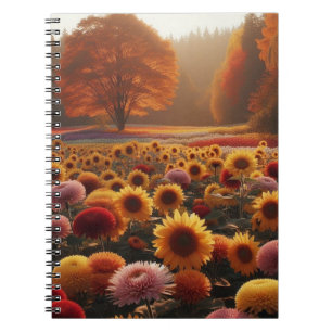 Autumn trees/field with mums notebook