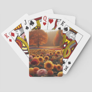 Autumn trees/field with mums playing cards