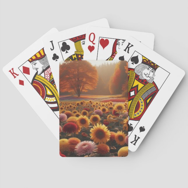 Autumn trees/field with mums playing cards (Back)