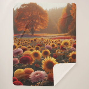 Autumn trees/field with mums sherpa blanket