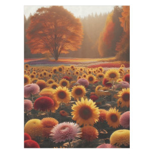 Autumn trees/field with mums tablecloth