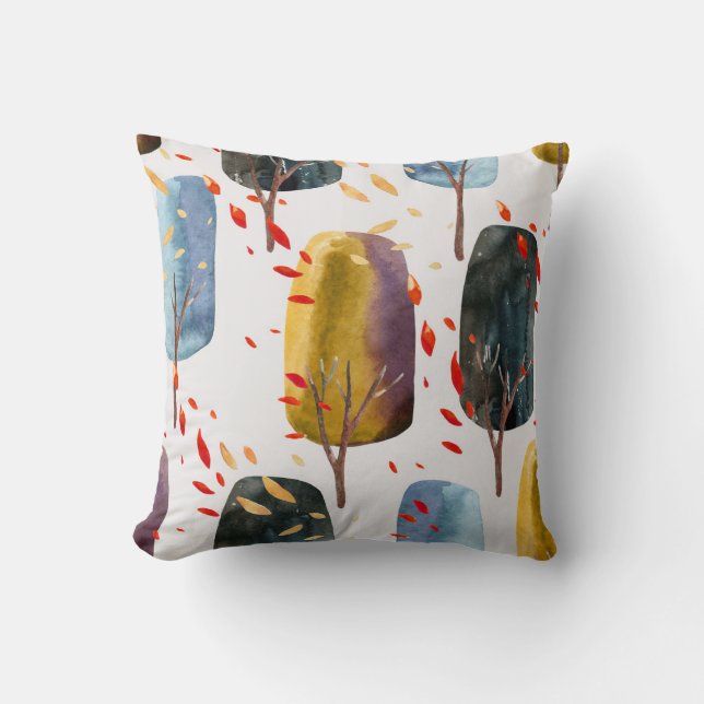 Autumn Trees: Hand Painted Watercolor Seamless Cushion (Front)