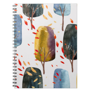 Autumn Trees: Hand Painted Watercolor Seamless Notebook