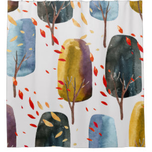 Autumn Trees: Hand Painted Watercolor Seamless Shower Curtain