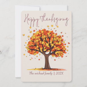 autumn trees happy thanksgiving Family & Friend Holiday Card