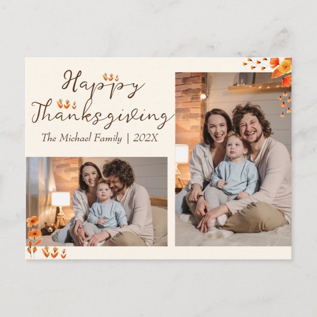  Autumn Trees Happy Thanksgiving | Family Two Phot Holiday Postcard (Front)