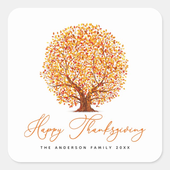 autumn trees happy thanksgiving square sticker (Front)