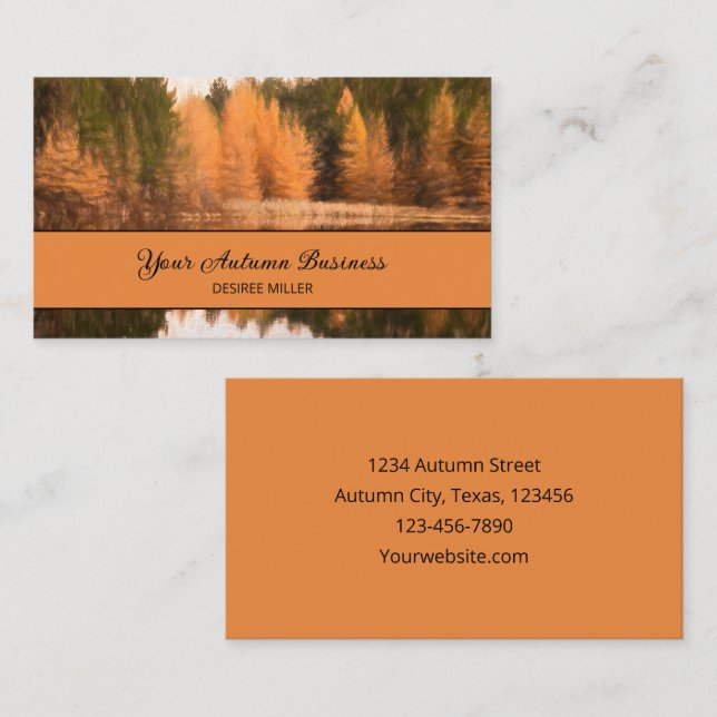 Autumn Trees Lake Orange Fall Themed Sketch Art Business Card (Front/Back)