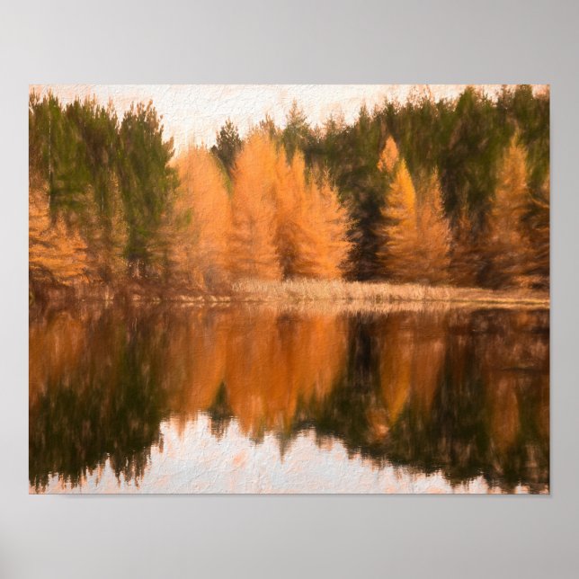 Autumn Trees Lake Orange Fall Themed Sketch Art Poster (Front)