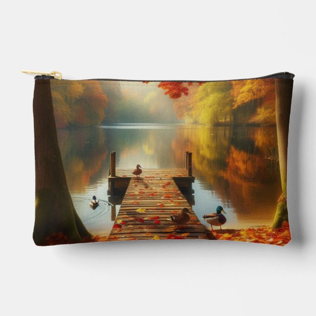 Autumn trees & lake with ducks accessory pouch (Front)