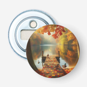 Autumn trees & lake with ducks bottle opener
