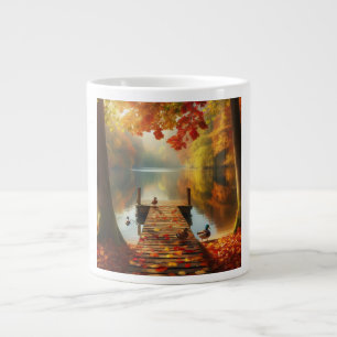 Autumn trees & lake with ducks large coffee mug