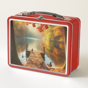 Autumn trees & lake with ducks metal lunch box
