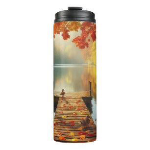 Autumn trees & lake with ducks thermal tumbler